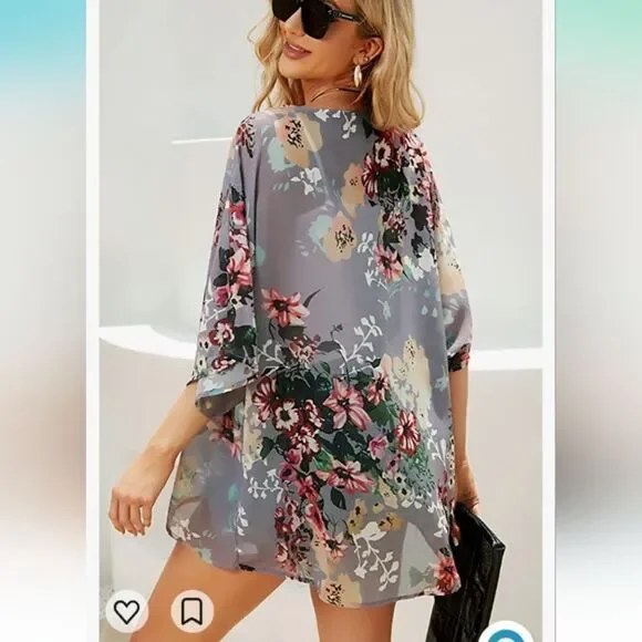 Flower Shrug, Open Front Loose Blouse Multi Versatile. Stunning. Closet Staple!! - Picture 3 of 8